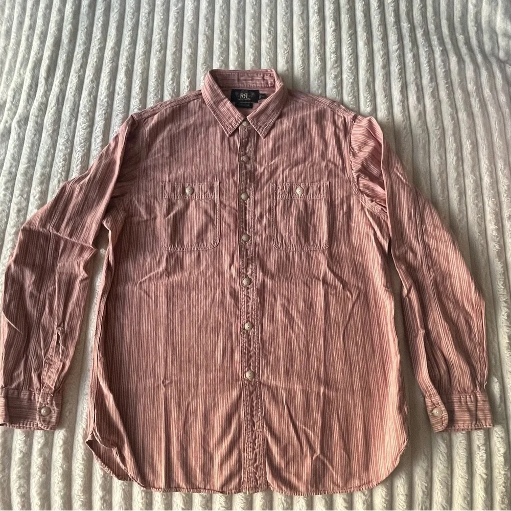 Ralph Lauren Double RL Red Striped Button Down Shirt Sz L - Picture 2 of 6